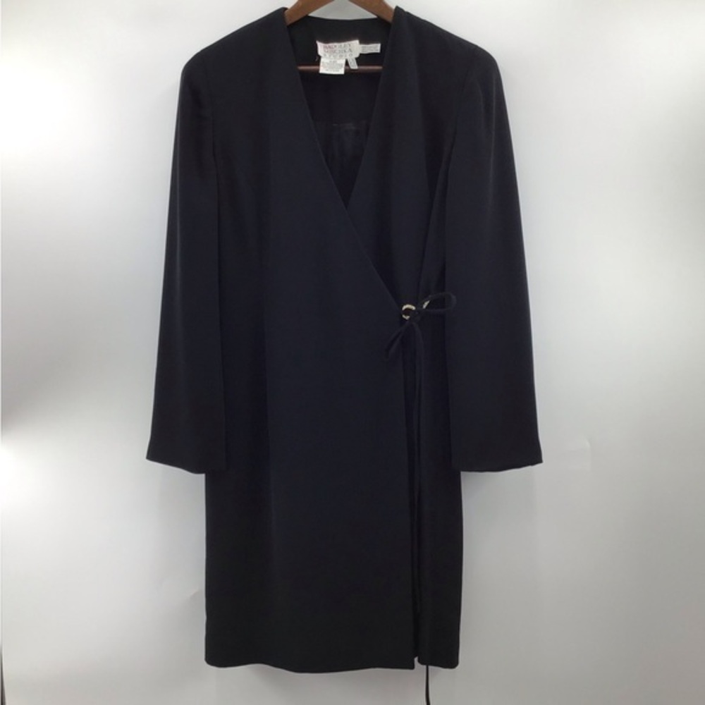 Badgley Mischka Studio Wrap Long Sleeve Black Dress